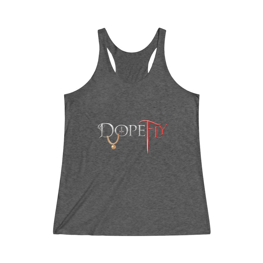 Dopefly World Women's Tri-Blend Racerback Tank