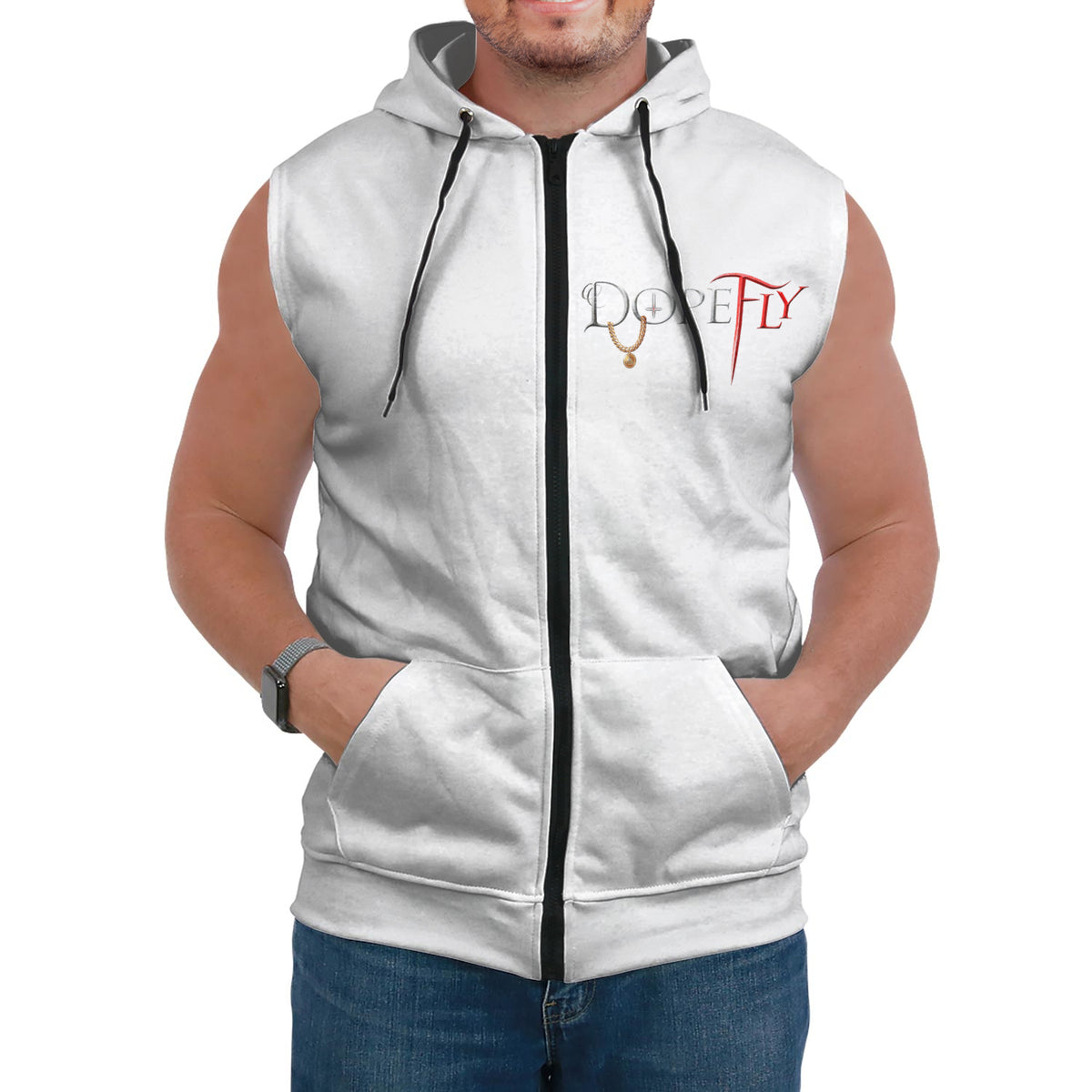 AOP Sleeveless Hoodie White