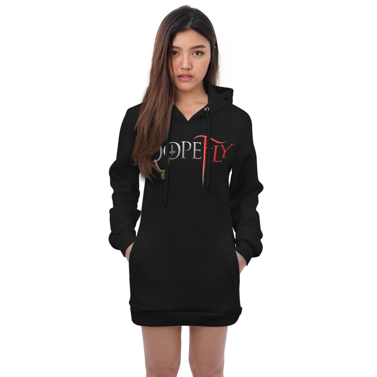 AOP Hoodie Dress Black
