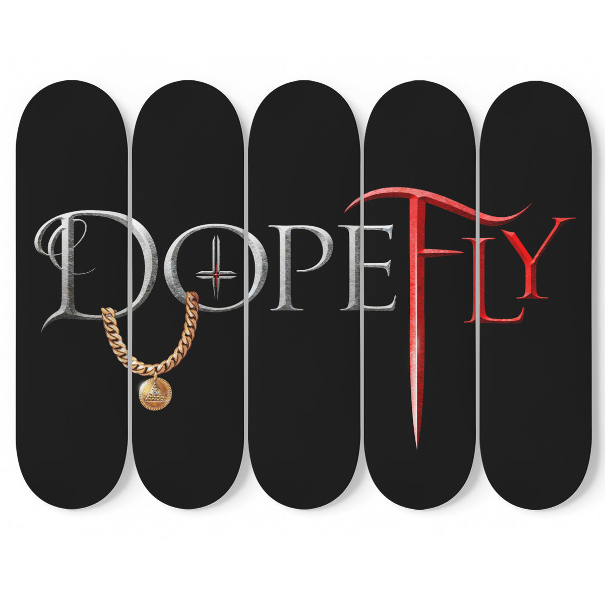 5 Skateboard Wall Art Black