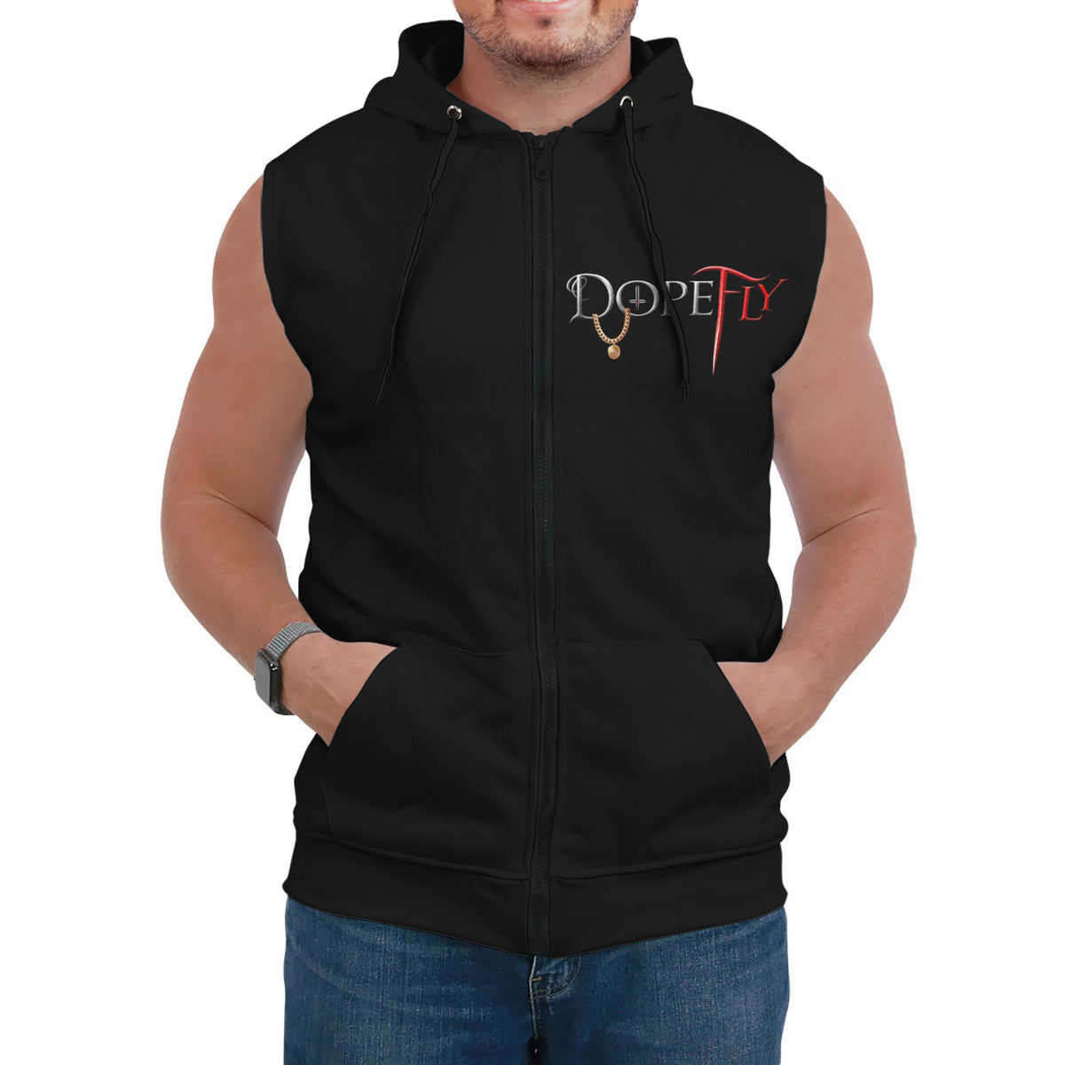 AOP Sleeveless Hoodie Black