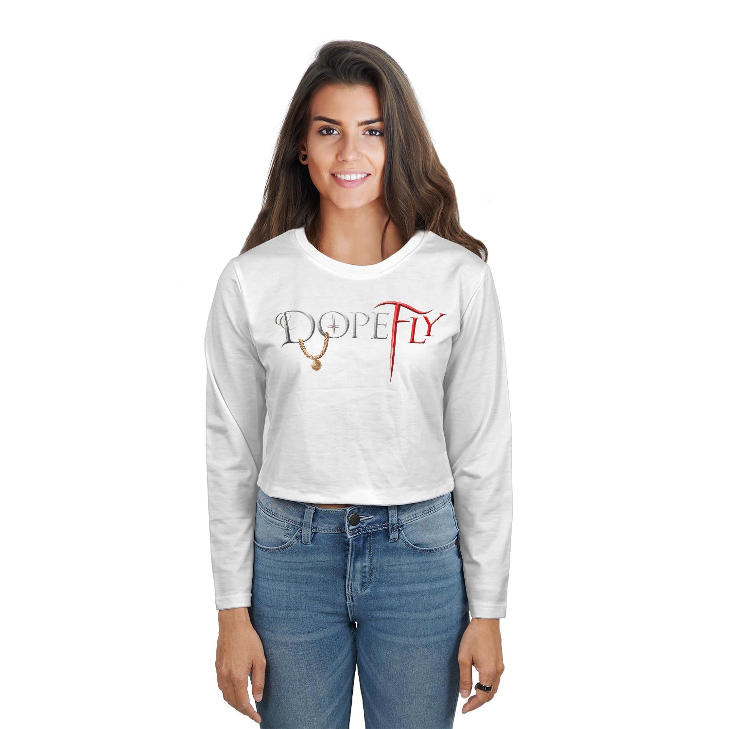 AOP Crop Long Sleeve White