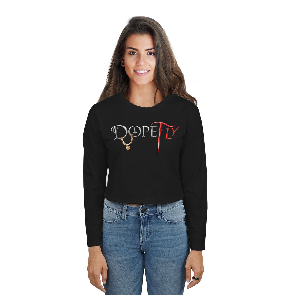 AOP Crop Long Sleeve Black