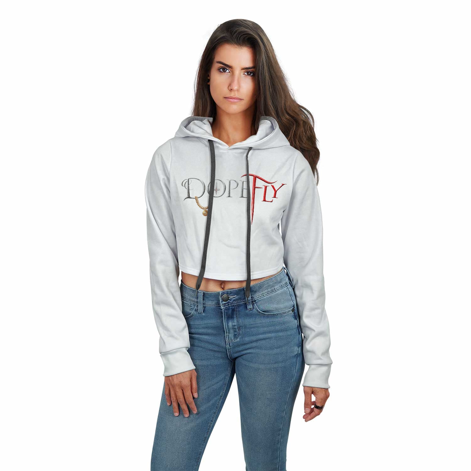 AOP Crop Hoodie White