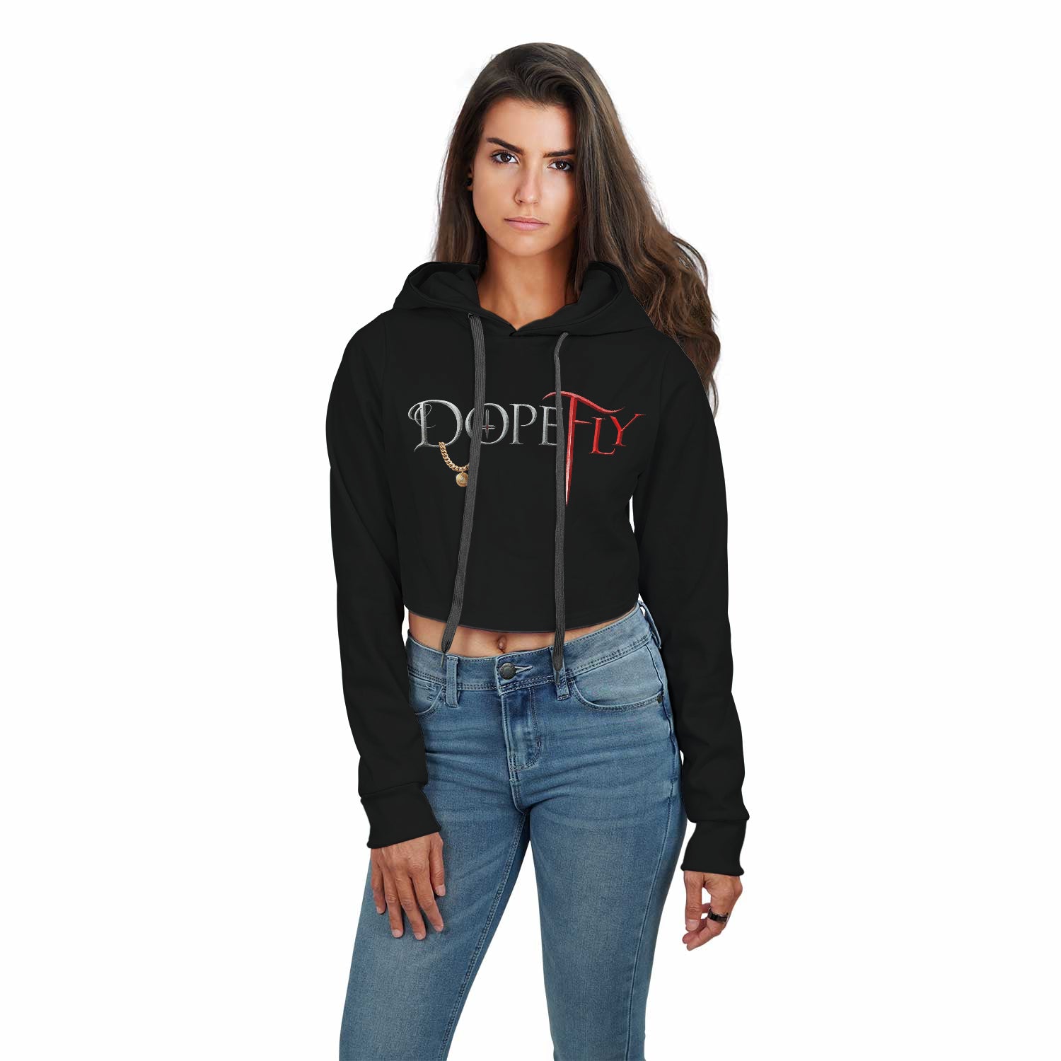 AOP Crop Hoodie Black