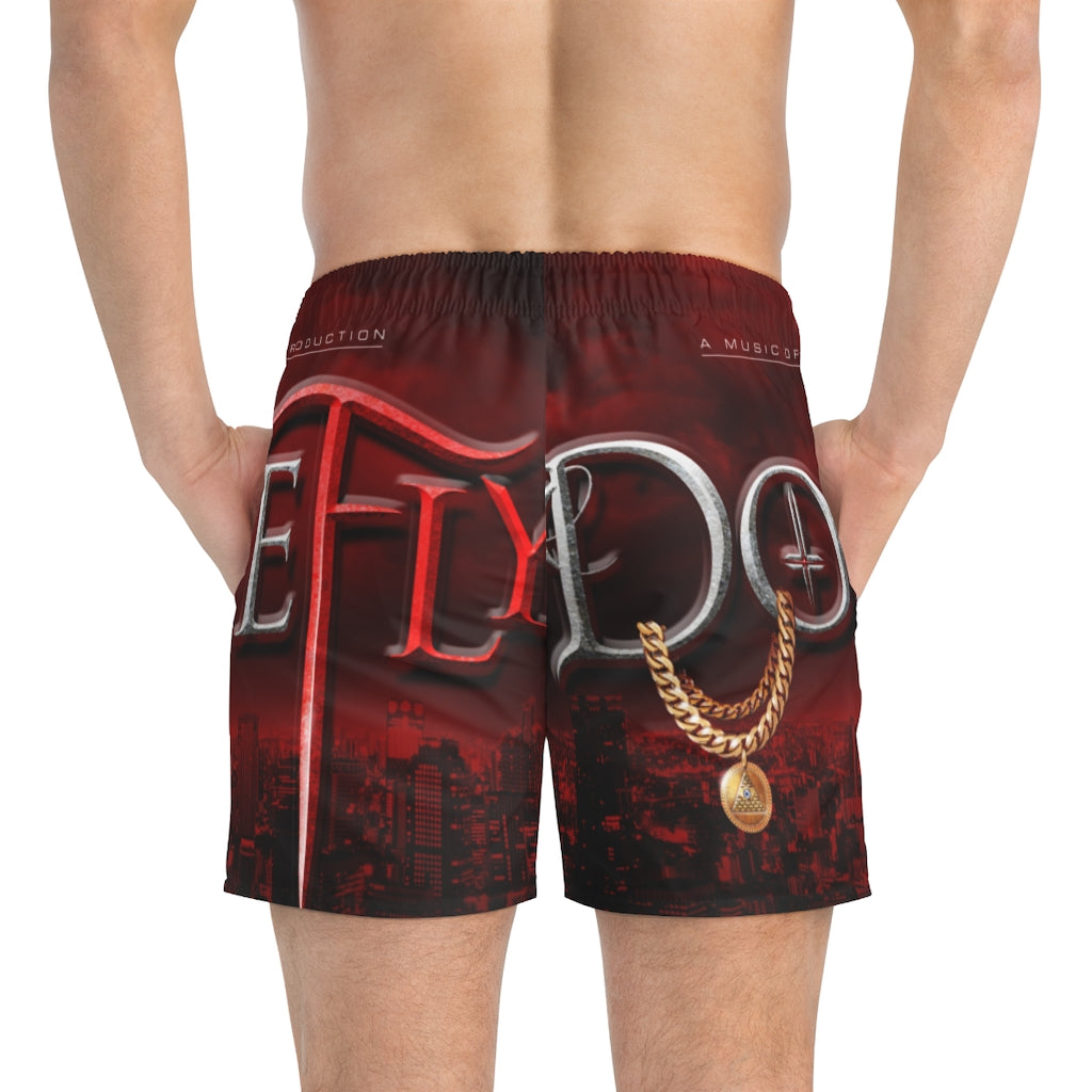 Dopefly World Swim Trunks Red