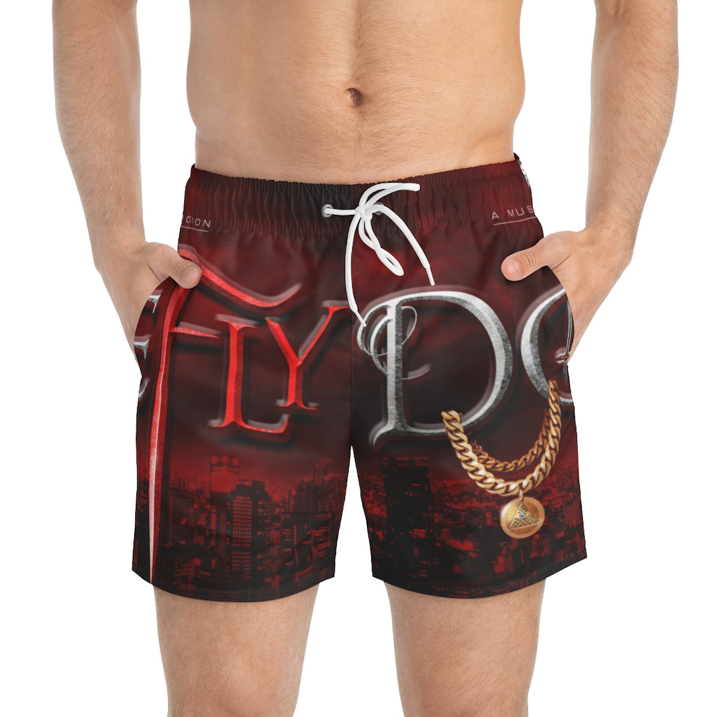 Dopefly World Swim Trunks Red